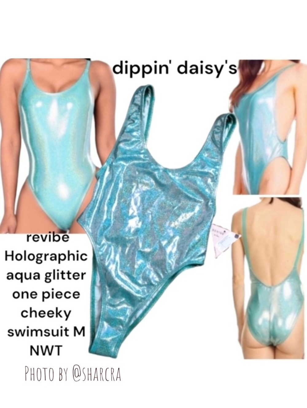 dippin' daisy's Women's revibe Holographic aqua glitter cheeky swimsuit 1093M M